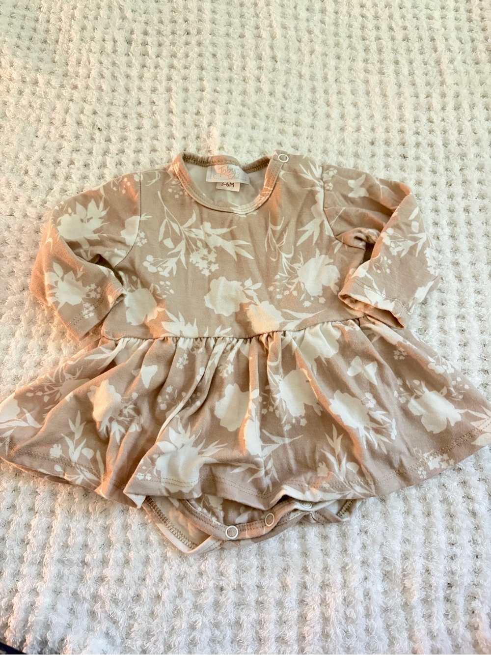 Beige Floral Long-Sleeve Baby Dress